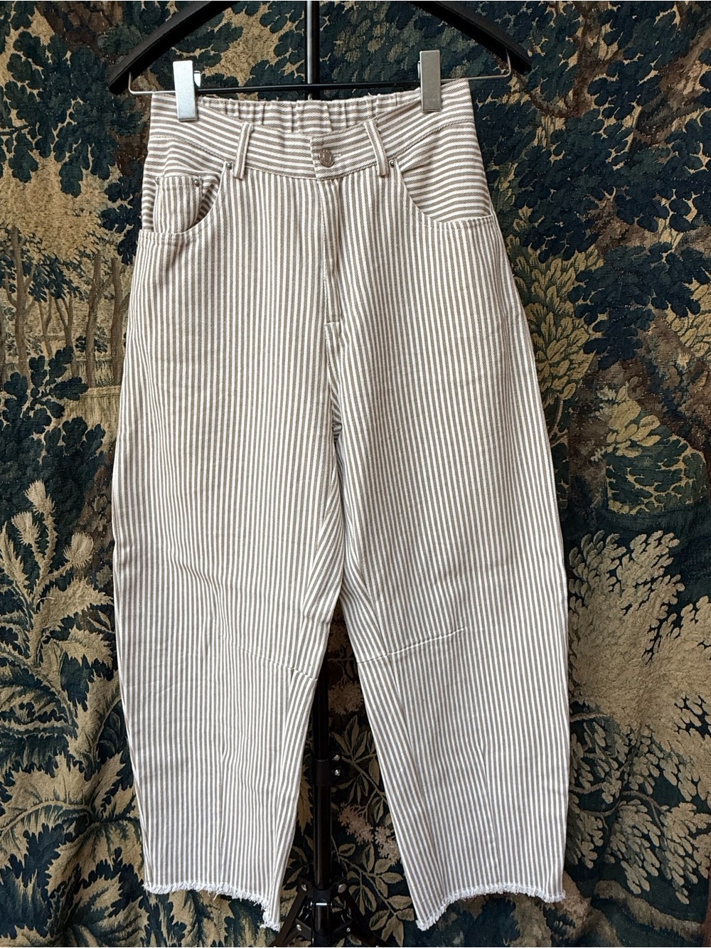 Wide Leg Striped Pants in Cream and Brown